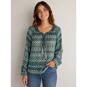 Victoria's Secret Peasant‎ Top Womens Small Ikat Chiffon Festival Tassels Boho